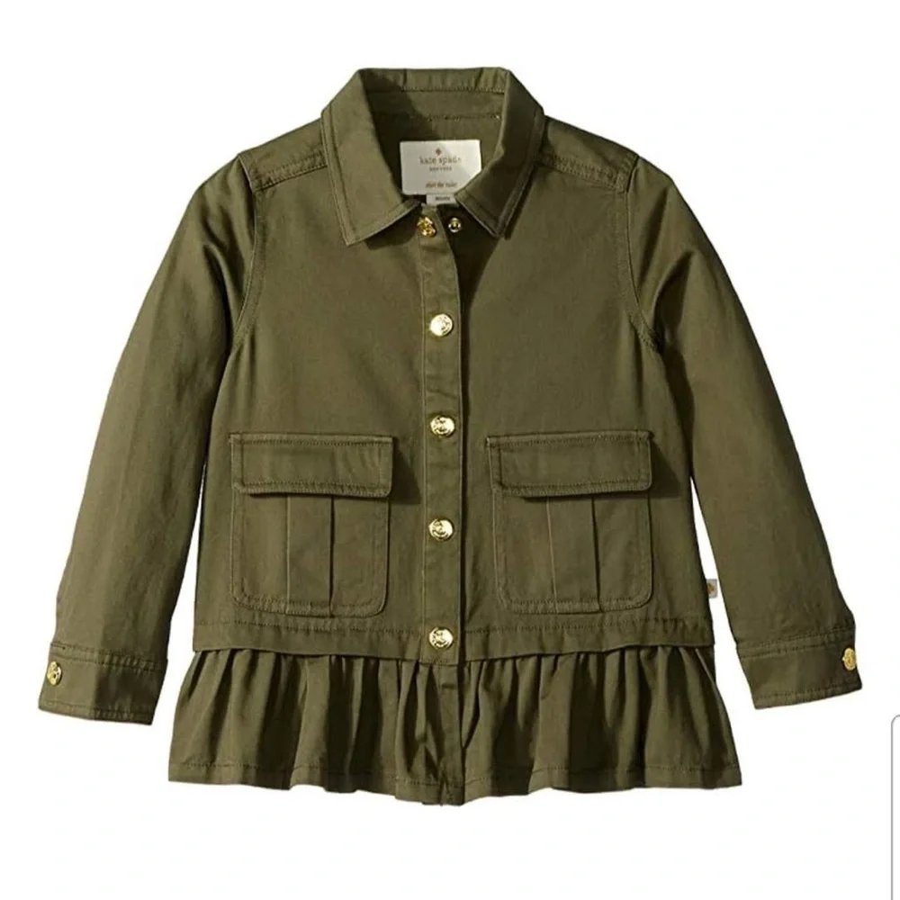 Kate Spade Utility Jacket Girls 10 Army Green Ruffle
